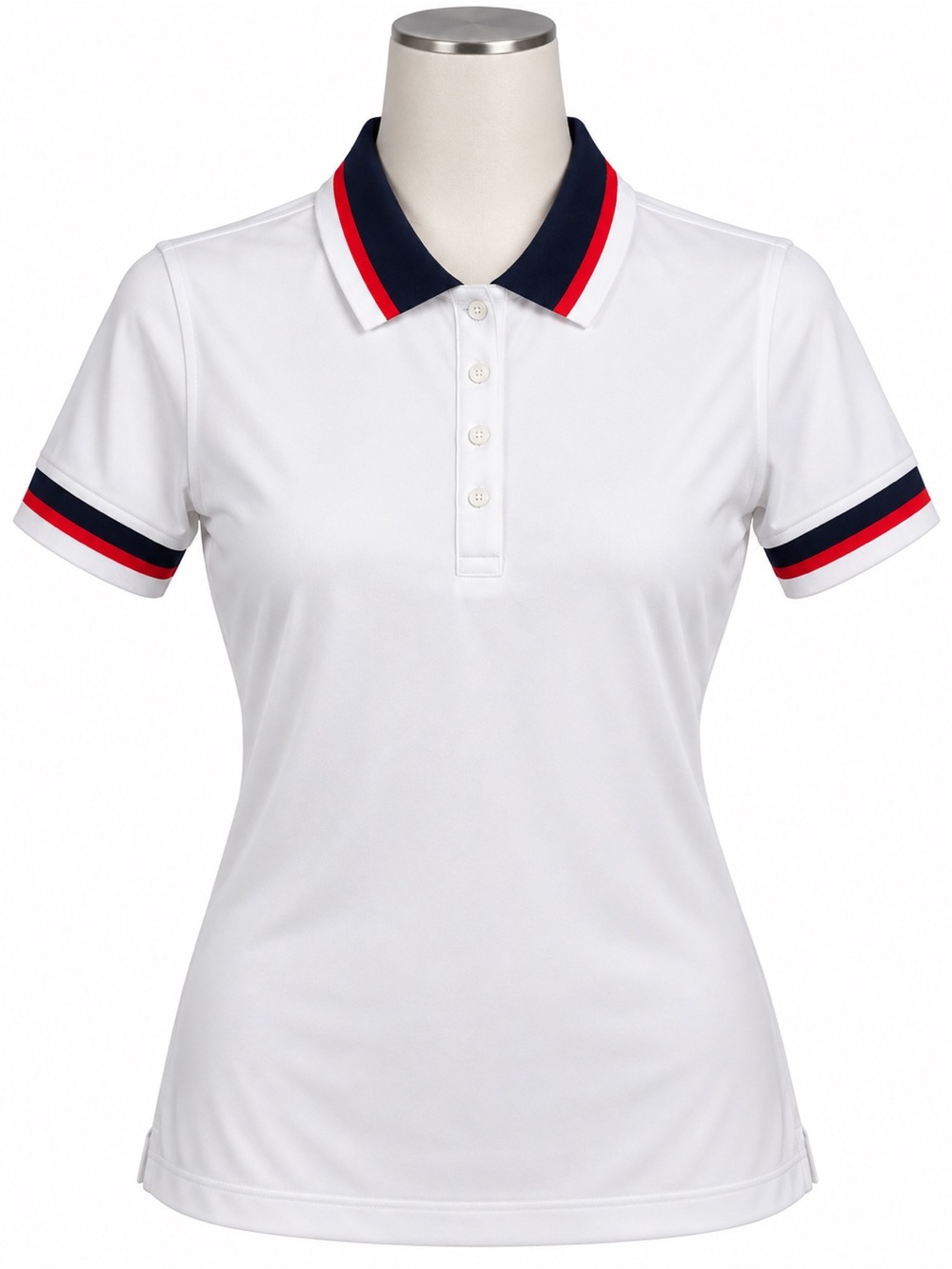 G/FORE White Polo with Navy & Red Trim